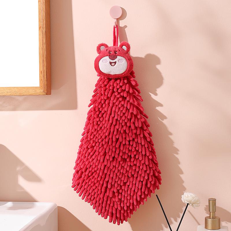 Chenille Cartoon Kids' Quick-Dry Absorbent Hand Towel - Thickened, Hangable for Kitchen & Bathroom.