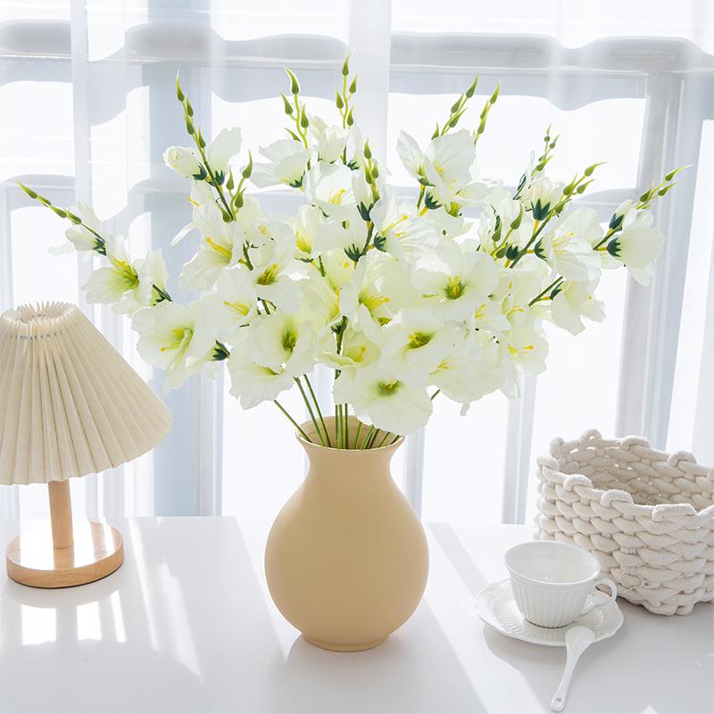 55CM White Silk Long Stem Artificial Moth Orchid Flowers for Vase Wedding Center Decorations Home Dining Table Party Decoration
