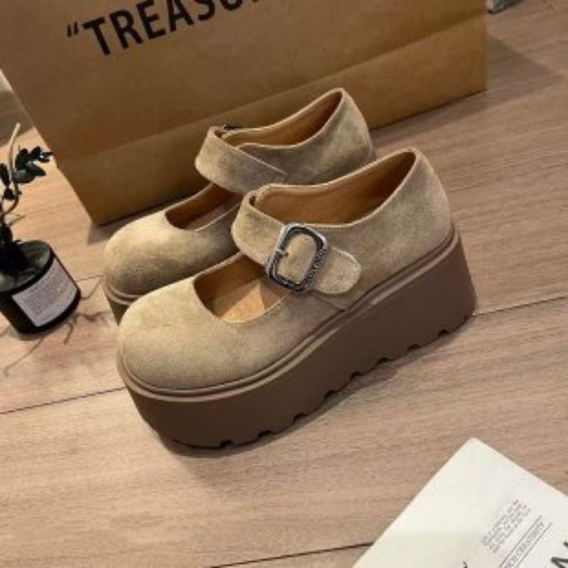 Thick-soled small women's spring retro Mary Jane single shoes word Velcro non-slip heightening single shoes