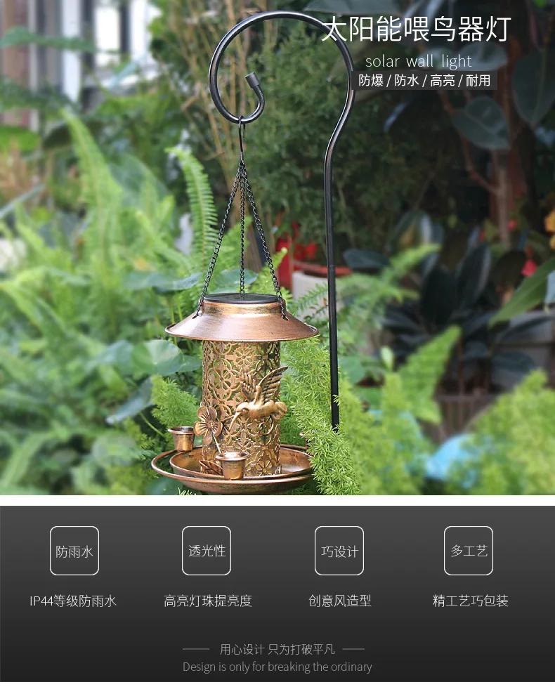Solar Bird Feeder For Outdoors Lights - Hanging Wild Birdfeeder Waterproof Bird Feeders For Outside House Retro Garden