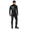 Herren-Overall aus glänzendem Lackleder, Stehkragen, lange Ärmel, Reißverschluss, Body, Catsuit