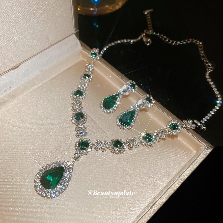 Elegant Rhinestone Water Drop Necklace & Earring Set - European Style, Geometric Design, Clavicle Chain for Women