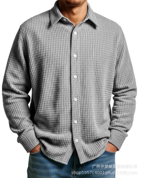 Men S Loose Fit Long Sleeve Waffle Corduroy Casual Shirt S серый