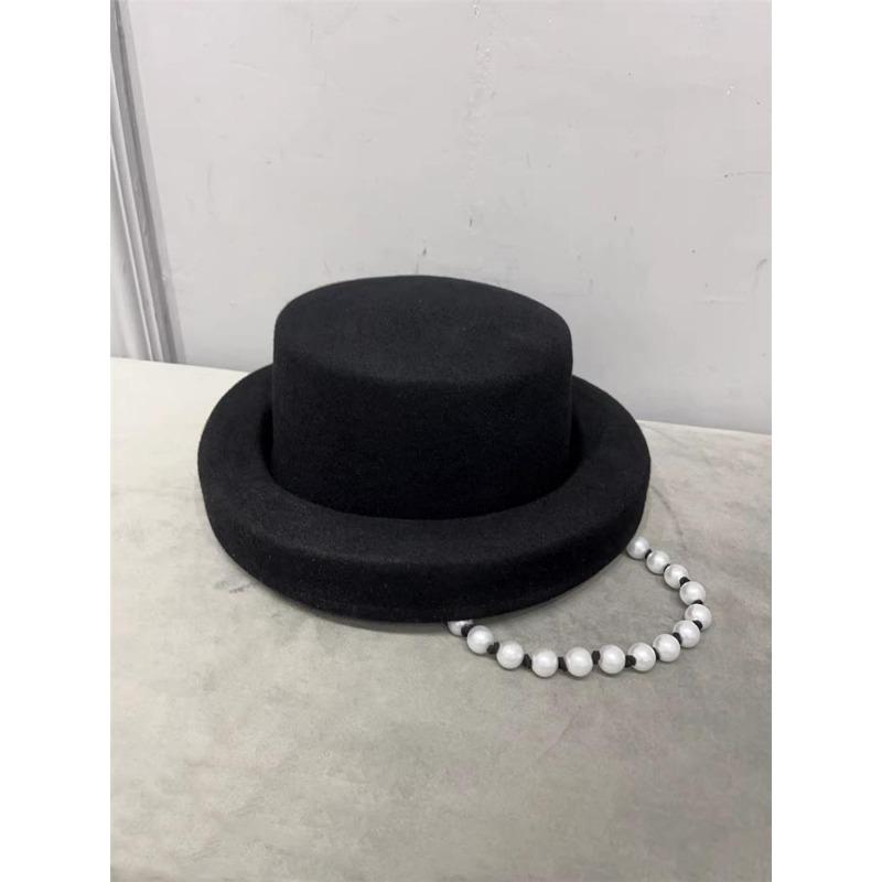 

Ins шикарный зимний дизайн с одинаковыми полями, шерстяной фетр, жемчужная лента, женская шляпа-федора, женская шляпа для отдыха, праздника head size 57cm