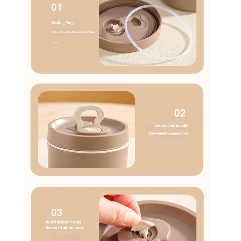 Portable Soup Container with Silicone Sealing Rings, Buckle Lid, and Fold-Down Handle, Leak Proof Hot Food Jar for Outdoor Picnics, Camping, School