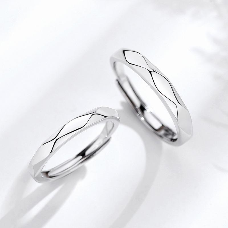 Schwarz-Weiß-Rhombus Glänzend Partnerring Einfach Offen Verstellbare Ringe Schmuck Für Freund Freundin Valentinstagsgeschenk