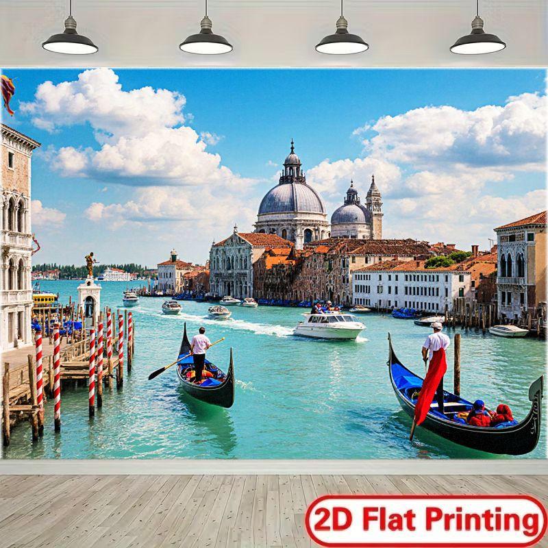 2D flat design. 1 piece showcases the charming canal scenery of Venice, suitable for weddings, parties and other occasions.