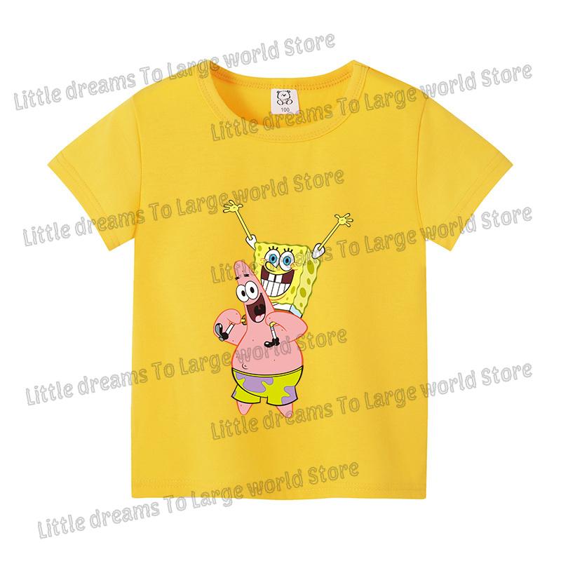 SpongeBobs Cartoon Tshirt for Children Cotton Soft Tee Boys Girls Tops Colorful Clothing Anime Printed Clothes Birthday Gift
