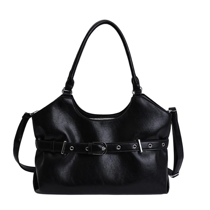 Leather Tote Bag with Belt Detail Elegant Design Women Shoulder Bag for Daily Use