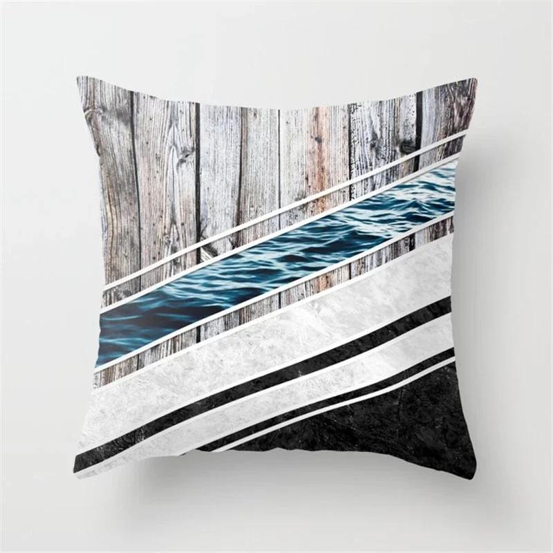 Farmhouse Home Decor Sofa Pillow Creative Wood Grain Marble Pillowcase Fashion Geometric Cushion Cover 40x40cm  50x50