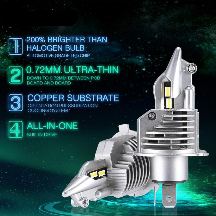 Motorcycle H4 9003 LED Headlight Bulb 6000LM 6500K