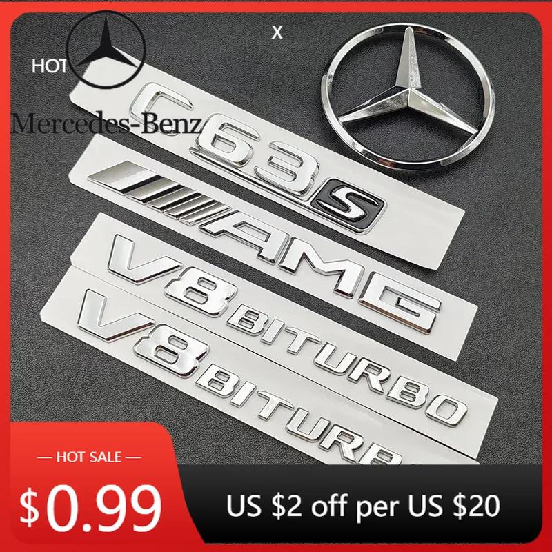 מדבקת רכב חמה 3D ABS כרום C63S אותיות לוגו V8 BITURBO תגית מדבקת כוכב אחורית לרכב תא מטען סמל AMG עבור מרצדס בנץ C63S A