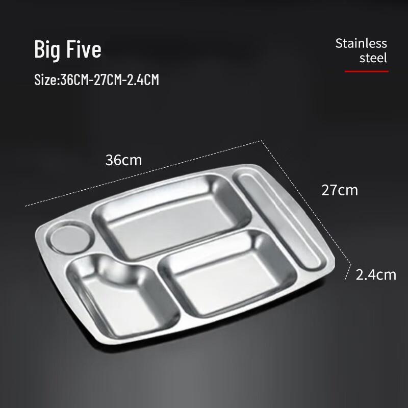 Jiwanggu 316 Stainless Steel Deep 5-Compartment Canteen Tray