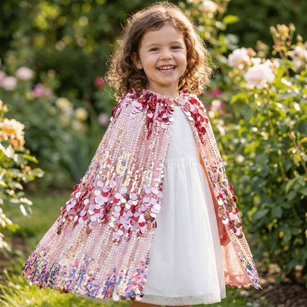 Cosplay Children Costume Cloak Shining Sequins Elegant Dress Cape Girl Tulle Cloak Carnival Party