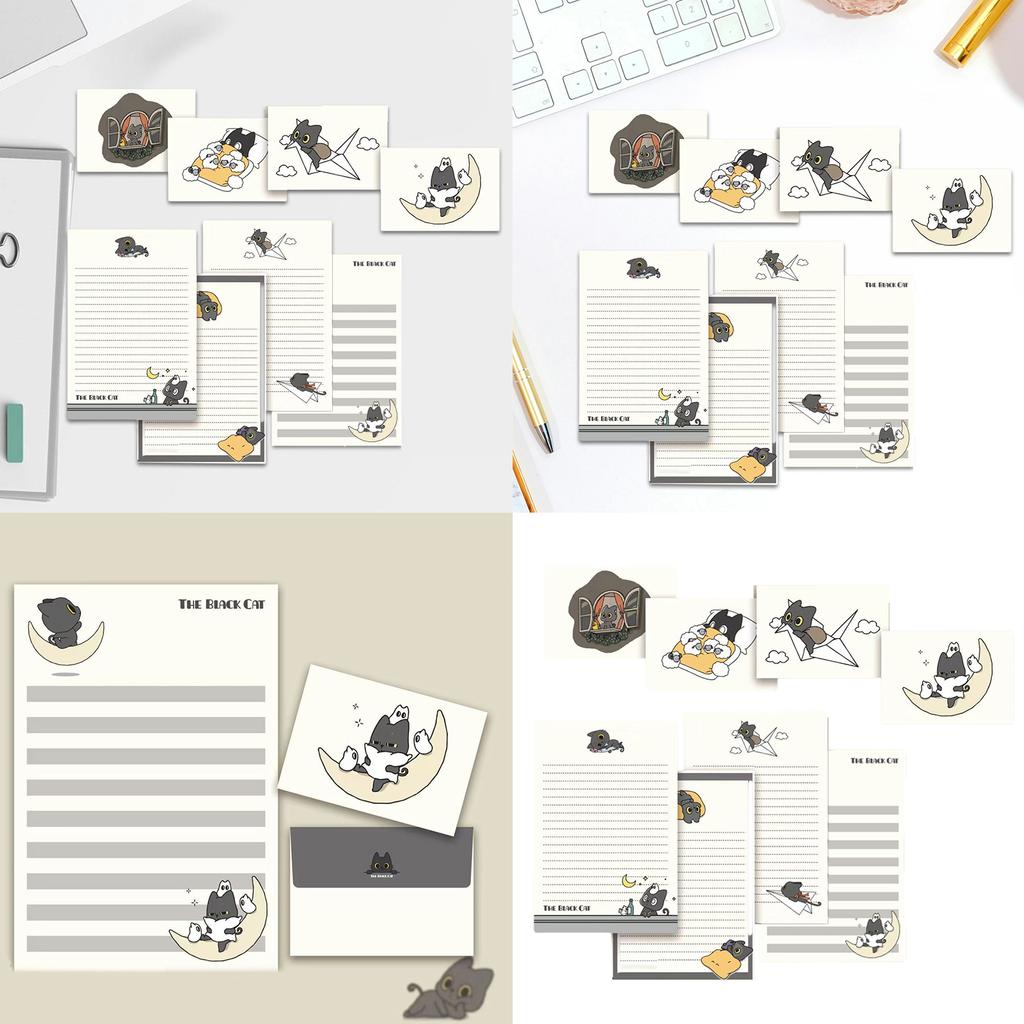1 Set Stationery Paper and Envelopes Set Little Black Cats Letter Writing Paper Stationary Paper for Letter Writing