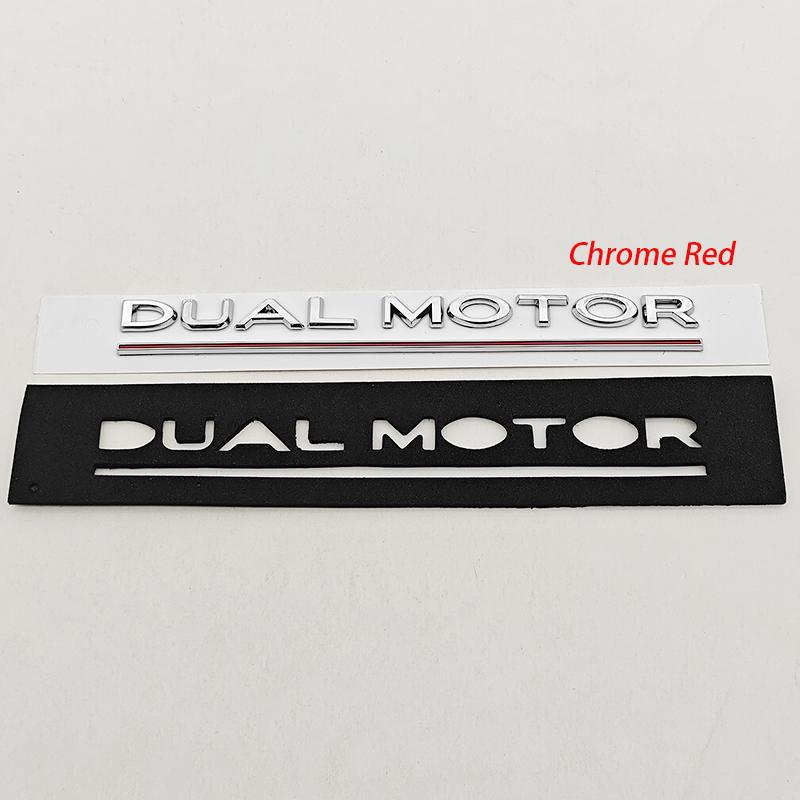 3D ABS Chrome Red Line Black Logo DUAL MOTOR Emblem Letters Car Styling Trunk Badge Sticker for Model3/Y/S/X DUAL MOTOR Accessories