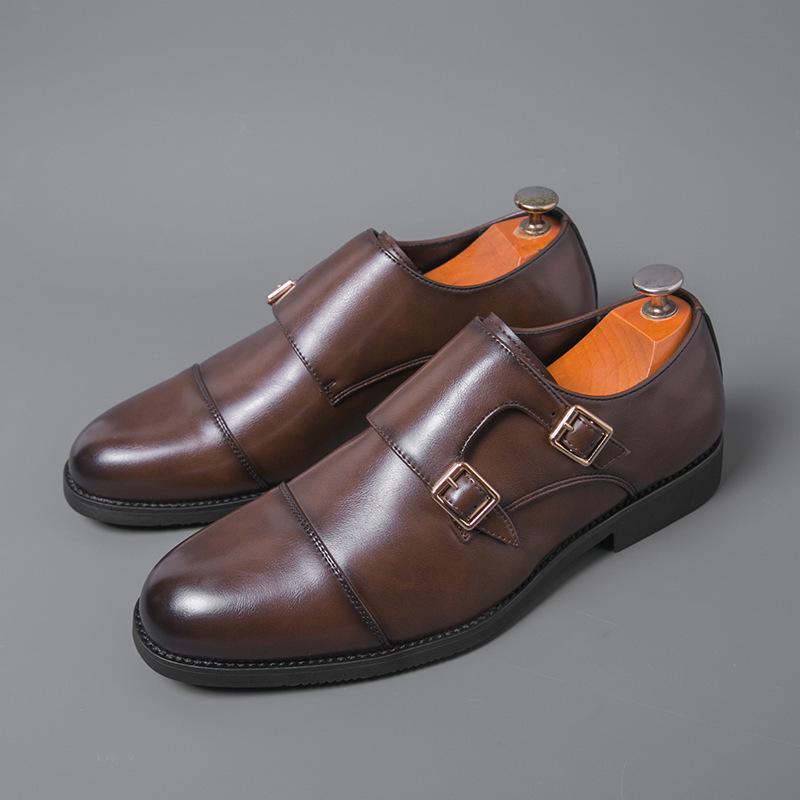 Ανδρικά Δερμάτινα Μοναχικά Παπούτσια Slip-On με Διπλή Αγκράφα - Μυτερή Μύτη, Επίσημα & Casual, Άνοιξη/Φθινόπωρο.