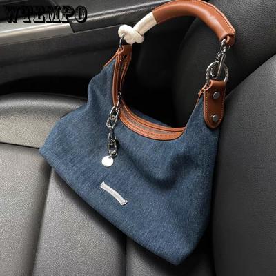 Retro Denim Tote Bag Female High-end Niche Underarm Bag Shoulder Messenger Bag