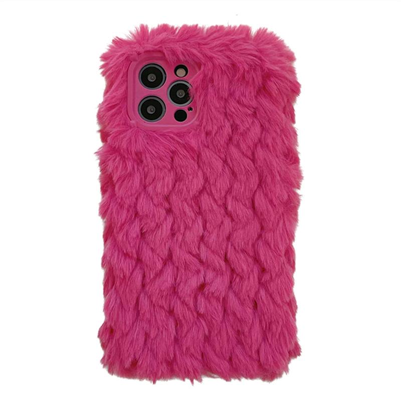 Ins Korean Cute Fuzzy Plush Pink Phone Case For Iphone 14 13 12 11 Pro Xs Max X Xr 7 8 Plus Winter Shockproof Soft Cover Funda