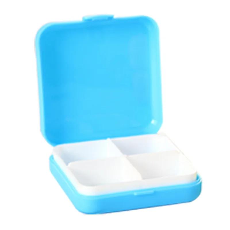 Portable Square Four-Grid Pill Box Small Medicine Organizer Travel Moisture-Proof Durable Carry-On Medicine Container
