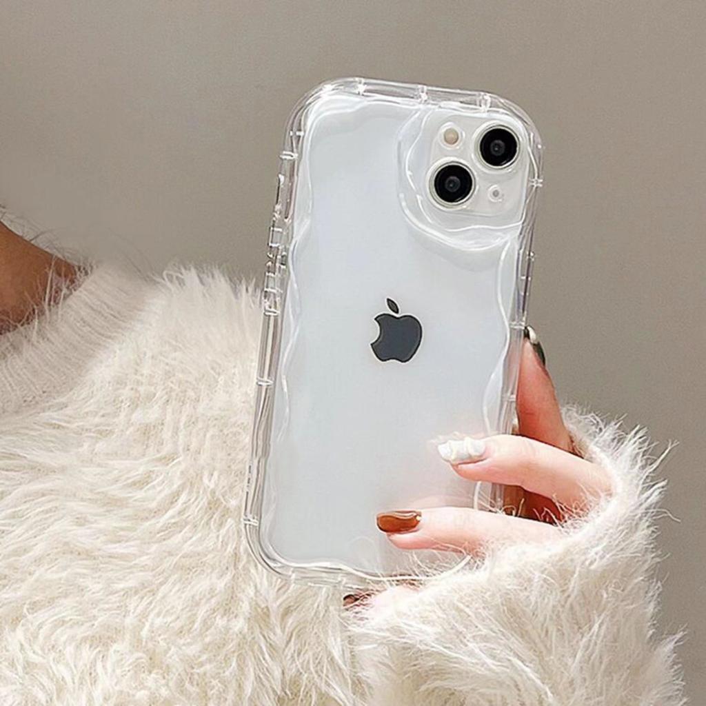 Wavy Mobile Phone Case Apple 16promax Suitable for IPhone 15/14 Cream Shell 13 Anti-fall
