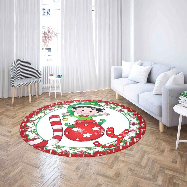 Vintage Girl Snowman Dwarf Round Rug Merry Christmas Mat Gift, Winter Xmas Home Decor Nursery Kids Room Mat Round Floor Mat