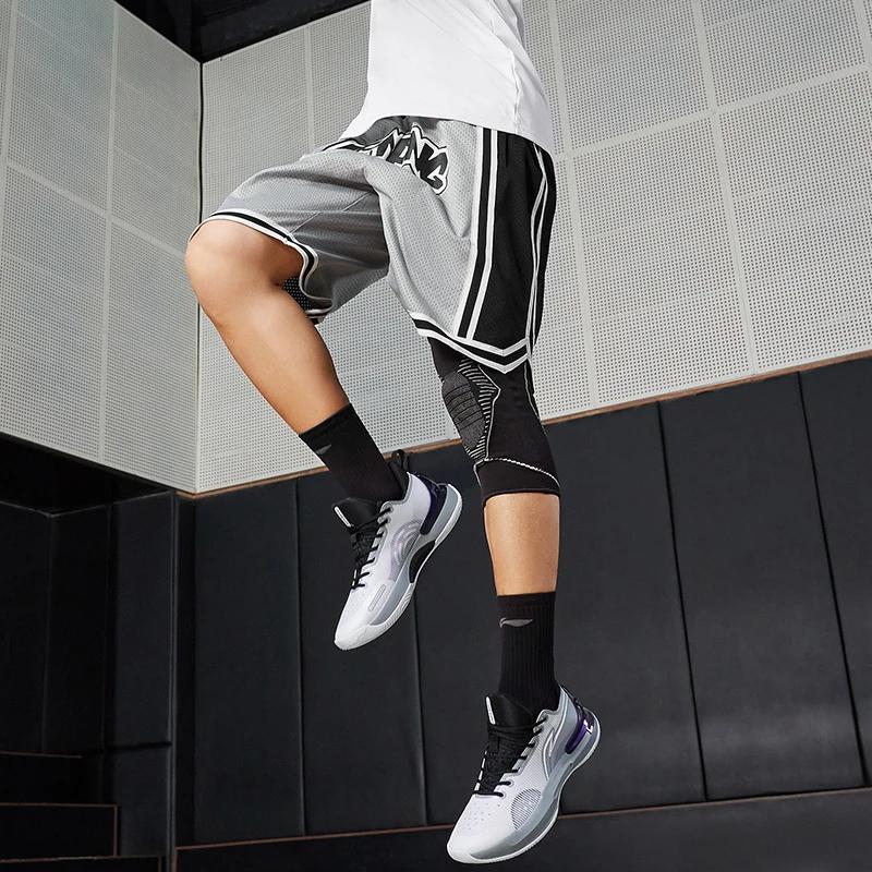 Li Ning Sports Series Color Block Letter Print Logo Basketball Shorts Men Shorts Ultimate-Gray AAPS267-3