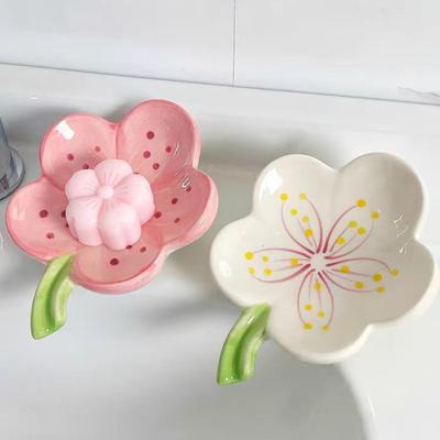 Ceramic Soap Box Light Luxury Soap Drain Box Household Bathroom Shelf No Punching Required