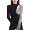 Original Quality Spicy Girl Cutout Color Block Long Sleeve Women's Slimming T-shirt for Autumn/Winter