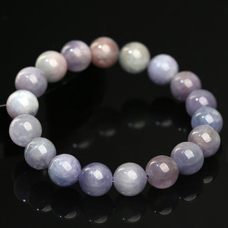Hongchu Crystal Natural Cat's Eye Co-occurring Purple Lithium Gemstone Round Bead Bracelet Purple-Green Co-Existed Kunzite Bracelet