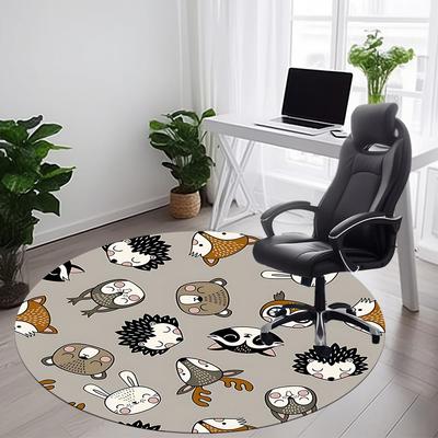 1pc Woodland Animals Office Round Area Rug, Under Office Chairs Bedroom Living Room Home Decor, Room Deco