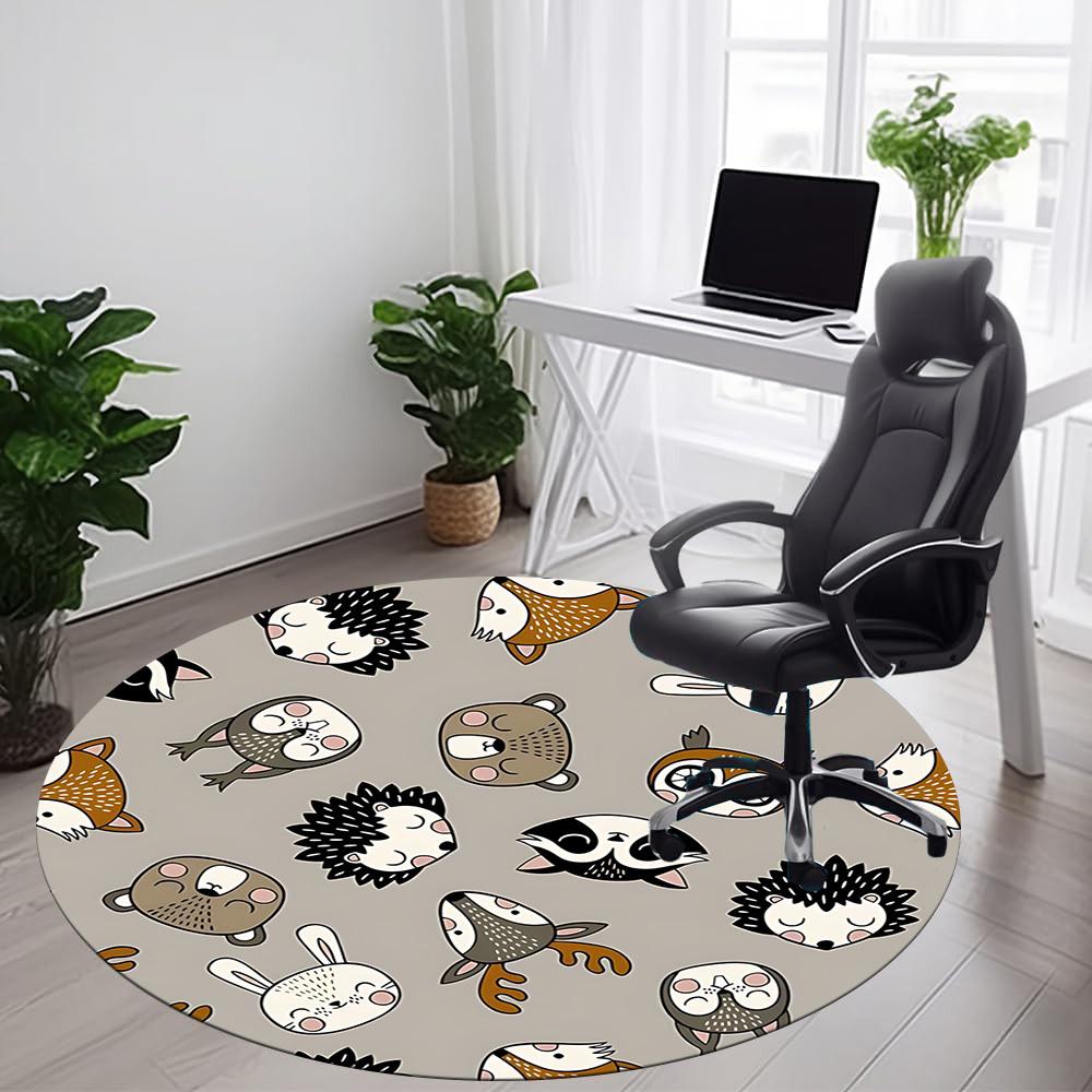 1pc woodland animals Office Round Area Rug, Under Office Chairs Bedroom Living Room Home Decor, Room Deco