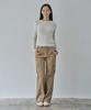 WAARFORWOMAN W1156 Cutout Straight Cargo Pants_Beige