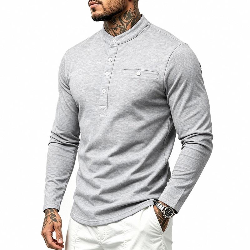 Men S Long Sleeve Henley T Shirt With Chest Pocket Casual Top