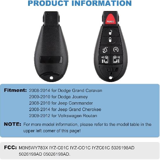 ECCPP 1XKey Fob Shell Case Replacement Compatible with 2008 for Chrysler Town & Country2012 for Chrysler Town & Country, M3N5WY783X Car Key Fob