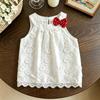 Summer Girls' 2-Piece Outfit 0-5 Years Old Toddler Lace Sleeveless Bow Top Polka Dot Bubble Shorts Kids Summer Casual Wear