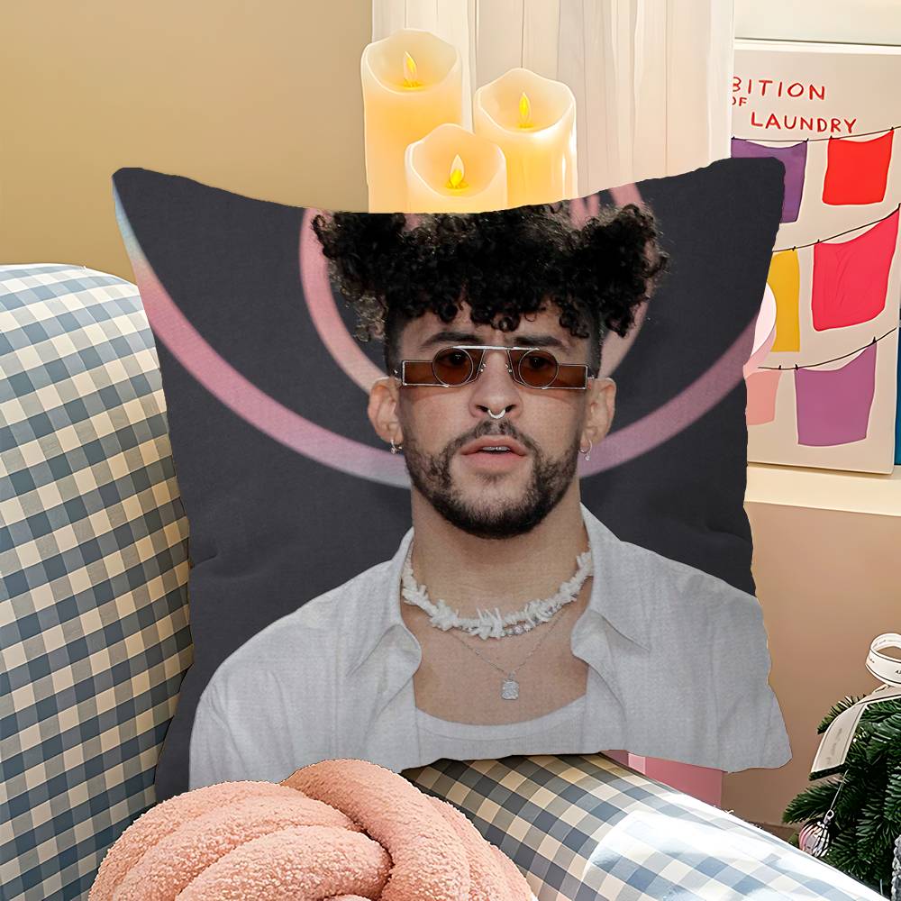 Global Reggaeton Star B-Bad Bunny Cushion Cover Polyester Sofa Cushions Decorative Throw Pillows Home Decoration Pillowcover