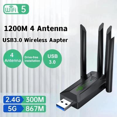 1200Mbps WiFi USB Adapter Dual Band 2.4G+5Ghz Wi-Fi Dongle 4 Antenna 802.11AC USB3.0 High-Speed Wireless Network Card Wifi Receiver PC/Laptop