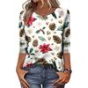 Women's Casual Christmas Print Three-Quarter Sleeve Neck Loose Fit Shirt