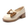 Real soft leather British style single shoes women's thick heel new autumn and winter bow middle heel women's shoes square head small leather shoes