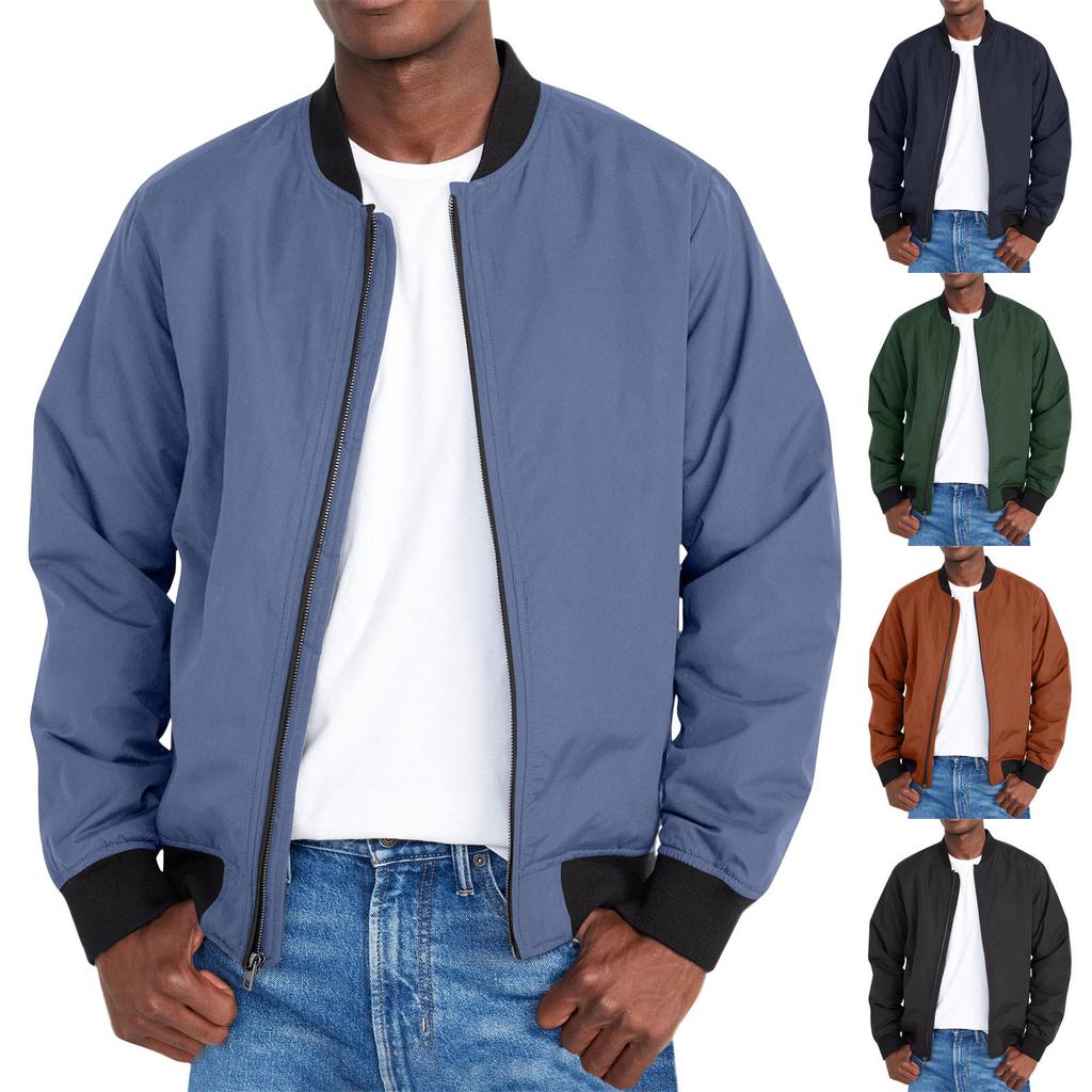 Men's Solid Color Pocket Zipper Jacket Men's Sports Large Size Casual Jacket