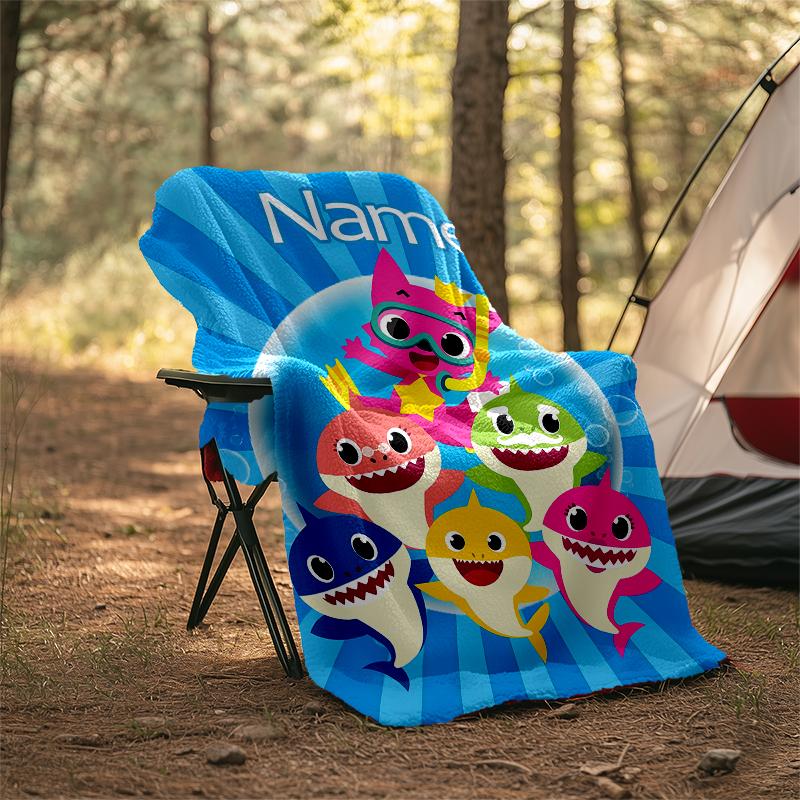 Personalized Custom Name Blanket - Cute Shark Print Design,Blanket for Sofa,Bed,Travel,Camping - Soft and Warm, Great Gift