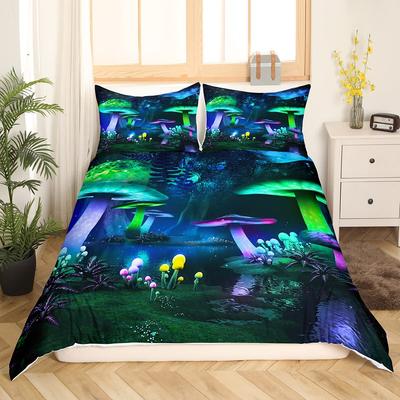 Fantasy Mushroom Duvet Cover Sets for Kids Queen Lightweight Quilt Covers Colorful Natural Wild Fungus Bedding Set Bedroom Decor