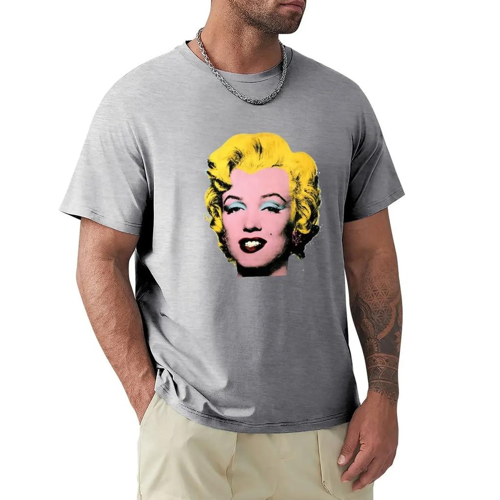 T-shirts unis de mode coréenne pour hommes Andy Marilyn Warhol Monroe Autocollant T-shirt Vêtements pour hommes Harajuku Graphique Surdimensionné coton