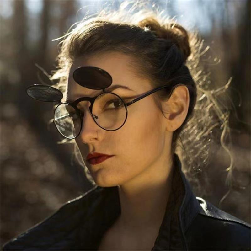 New Vintage Steampunk Sunglasses Round Steam Punk Metal Women Coating Sunglasses Men Retro Circle Sun Glasses Flap sunglasses