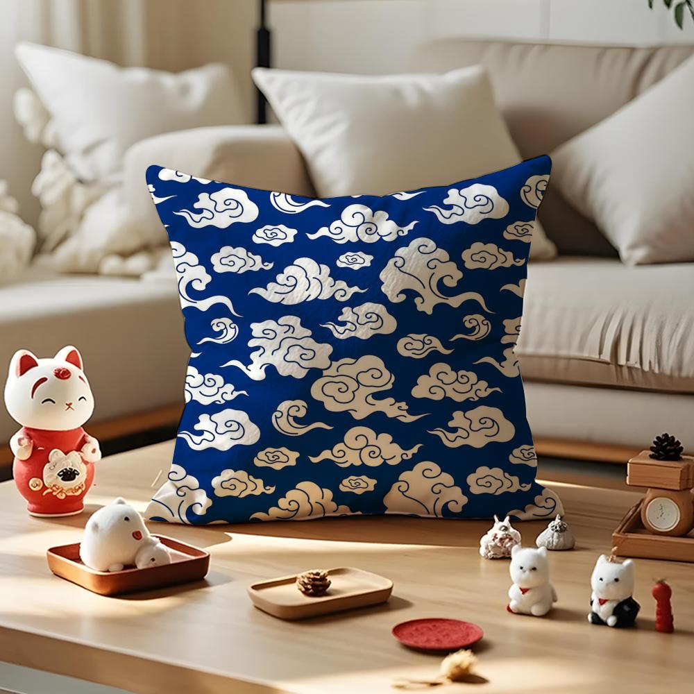 Chinese Cloud Pattern Cushion Cover Anti-dustmite Pillowcase Invisible Zipper Silky Short Plush Sofa Cushion Cover