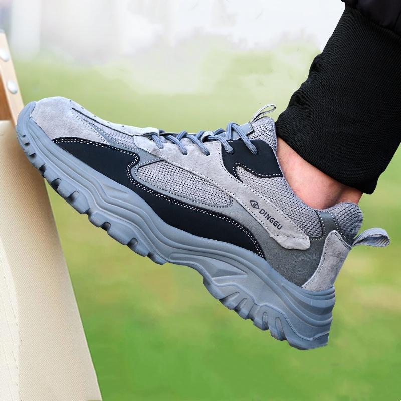 men's fashion steel toe covers work safety shoes summer breathable security boots worker safe sneakers protective footwear male
