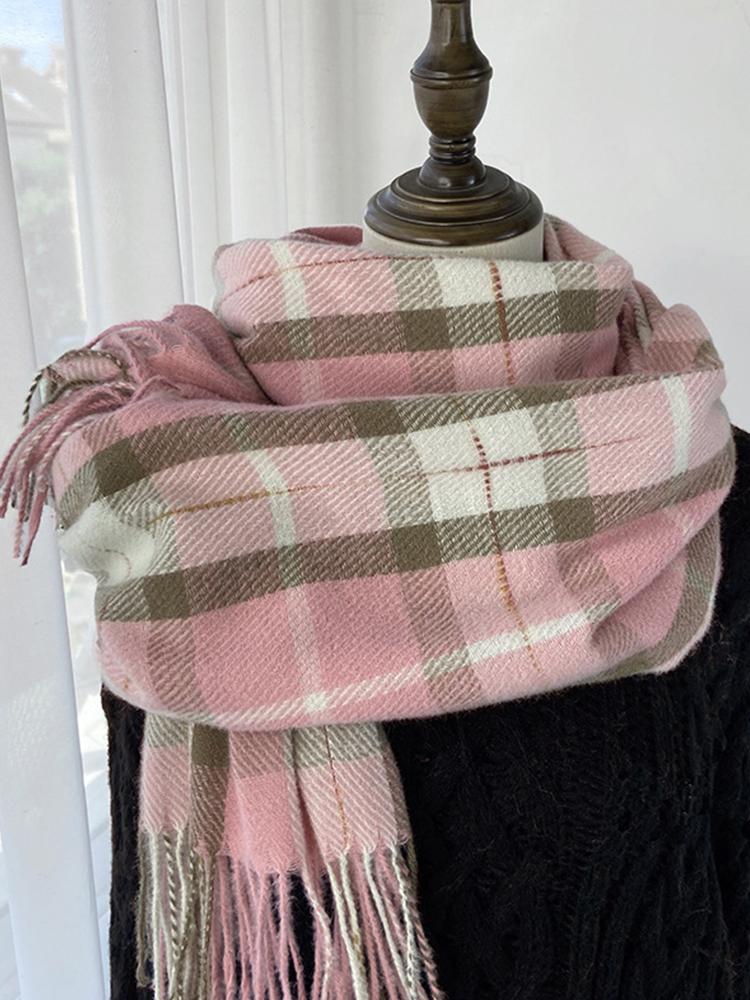 Winter Women Retro Knitted Scarf Headscarf Mujer Lady Men Sweet Preppy Plaid Print Tassel Scarve Foulard Wrap Shawl Korean New