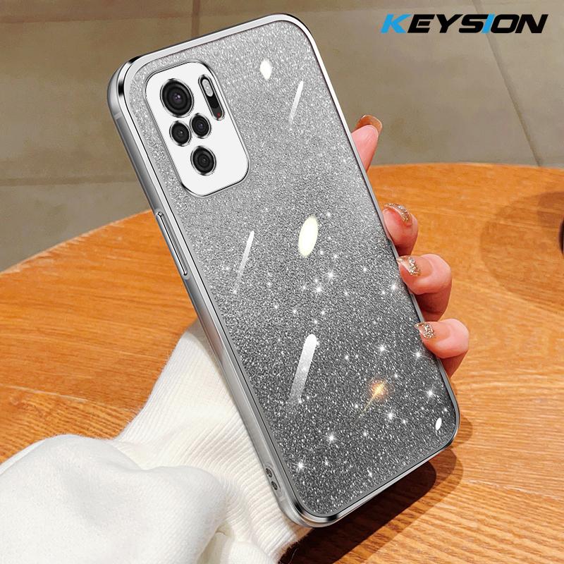 KEYSION Luxury Plating Glitter Phone Case for Redmi Note 10 10S 10 Pro 4G Transparent Soft TPU Shockproof Cover for Xiaomi POCO M5S