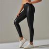 Teplé zimní PU kožené jógové kalhoty jednobarevné posilovací legíny s kapsami sportovní fitness legíny